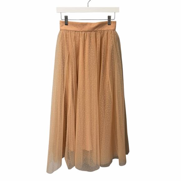 NWT Zimmermann Tulle Midi Skirt Nude Gold Metallic Dot Print Womens AU 0 / US 4 - Picture 2 of 9